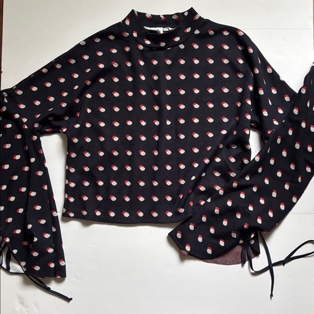 BCBD | Navy Blue Wide Wing Hippie Long Sleeves | Polka Dot Style Graphic Size S